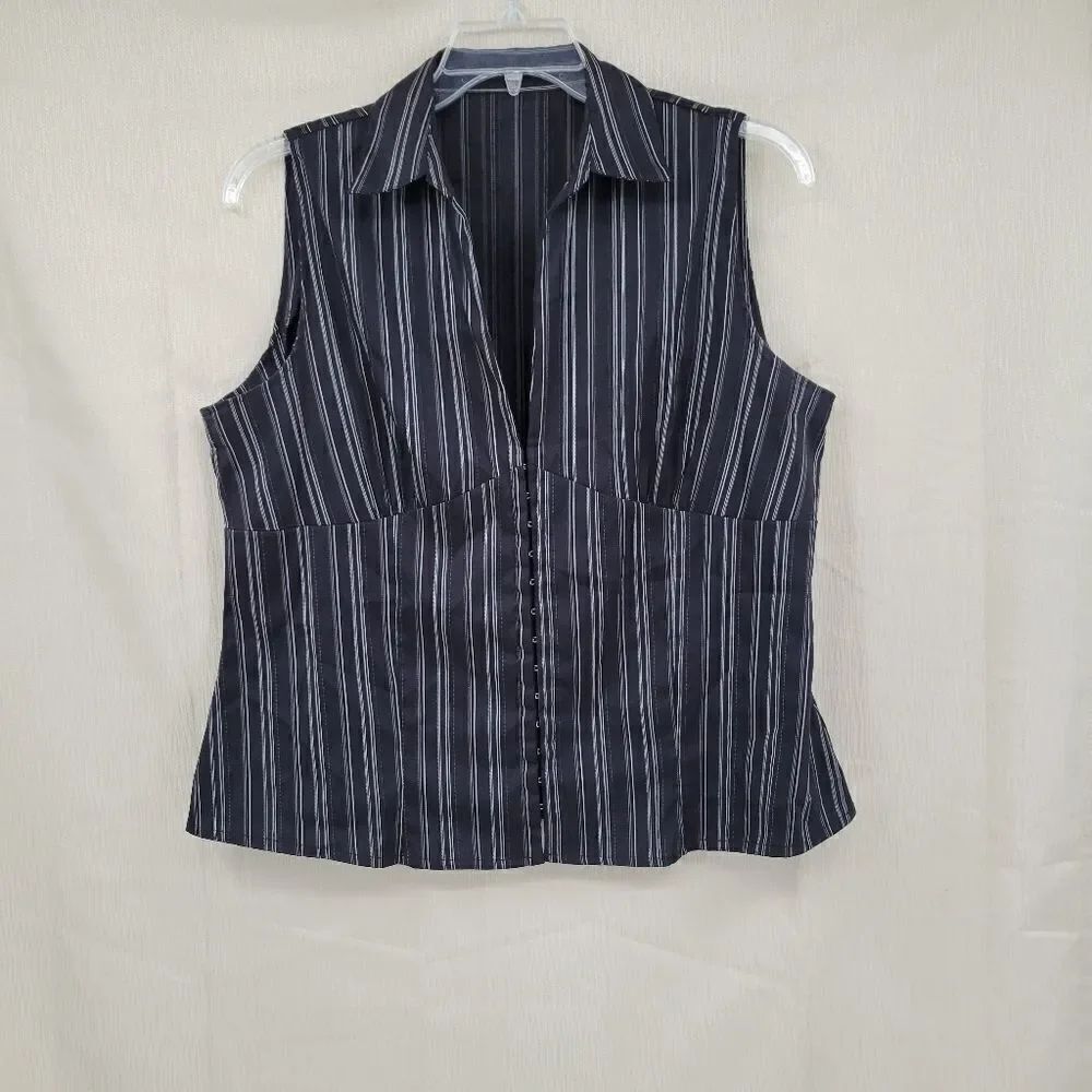 Y2K Women's Black Pinstripe Women's Plus Size 3X Corporate Gothic Tank Top - Picture 3 of 13